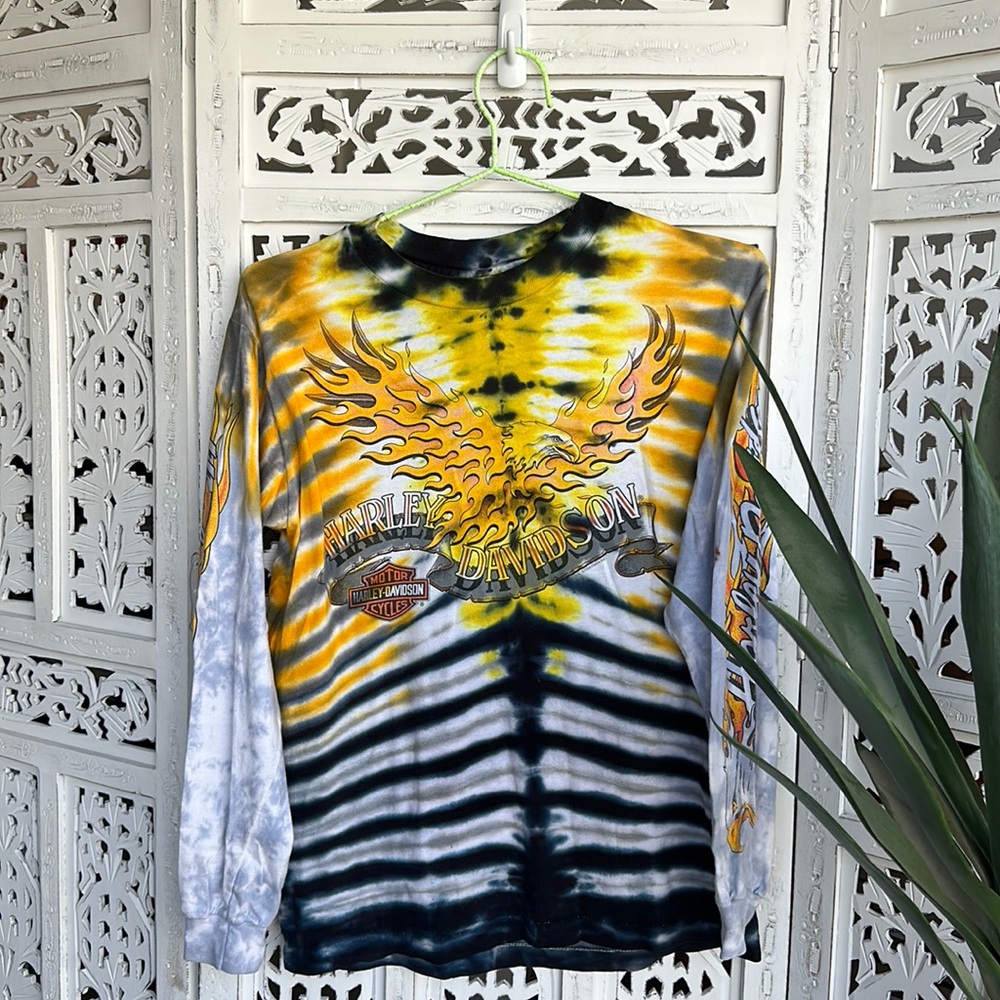 Vintage upcycled tie die Harley Davidson long sleeve
